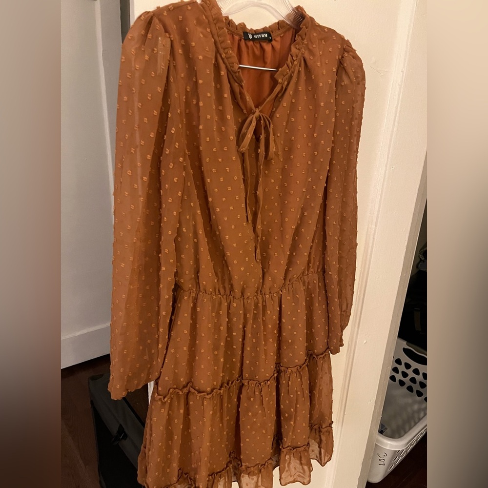 Elegant Brown Long Sleeve Dress